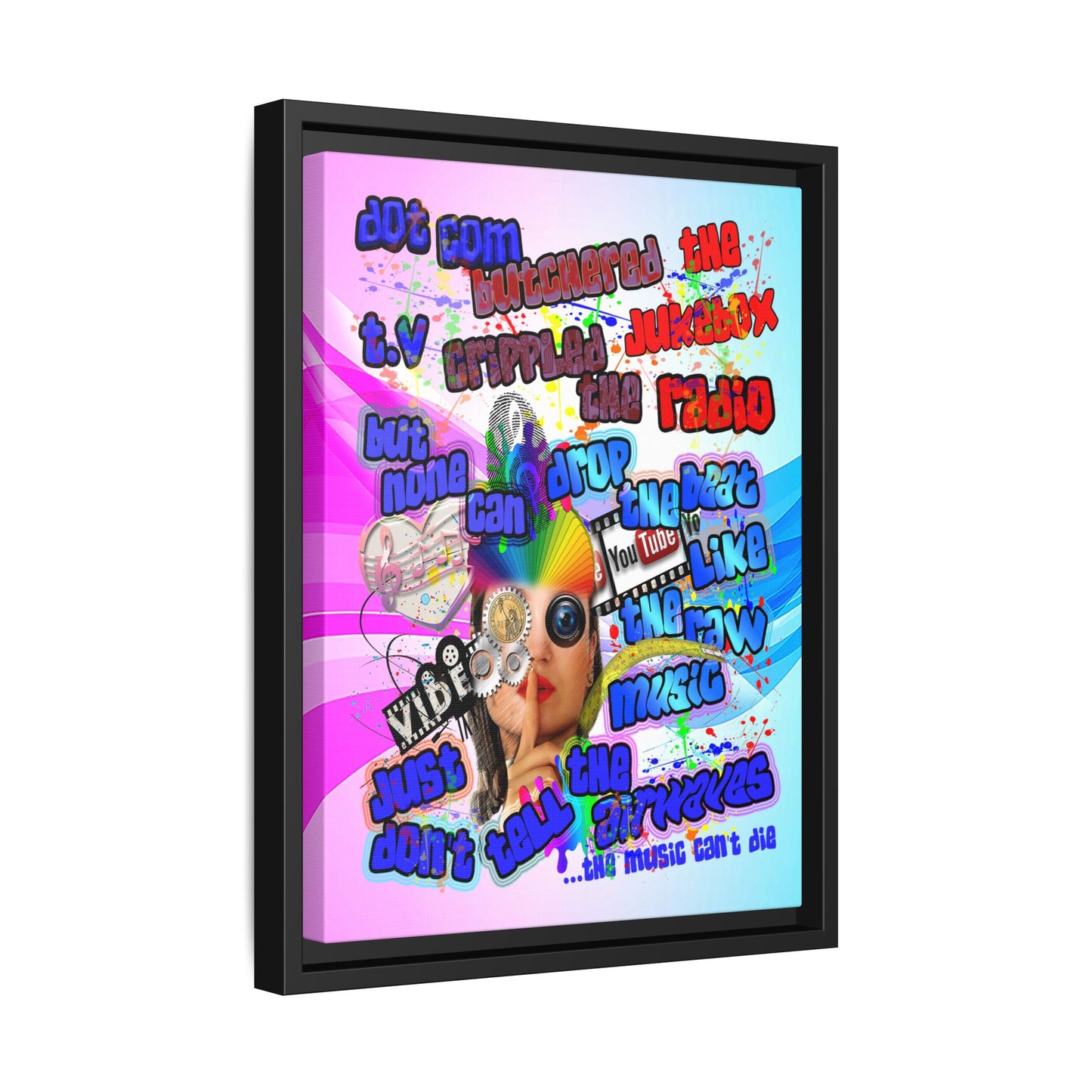 drop the beat - framed canvas art (light blue-pink wave)