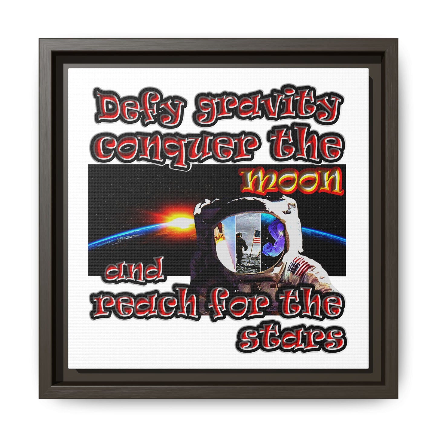 defy conquer reach - framed canvas art (white)