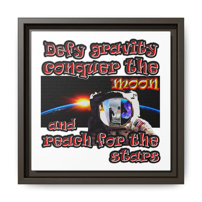 defy conquer reach - framed canvas art (white)