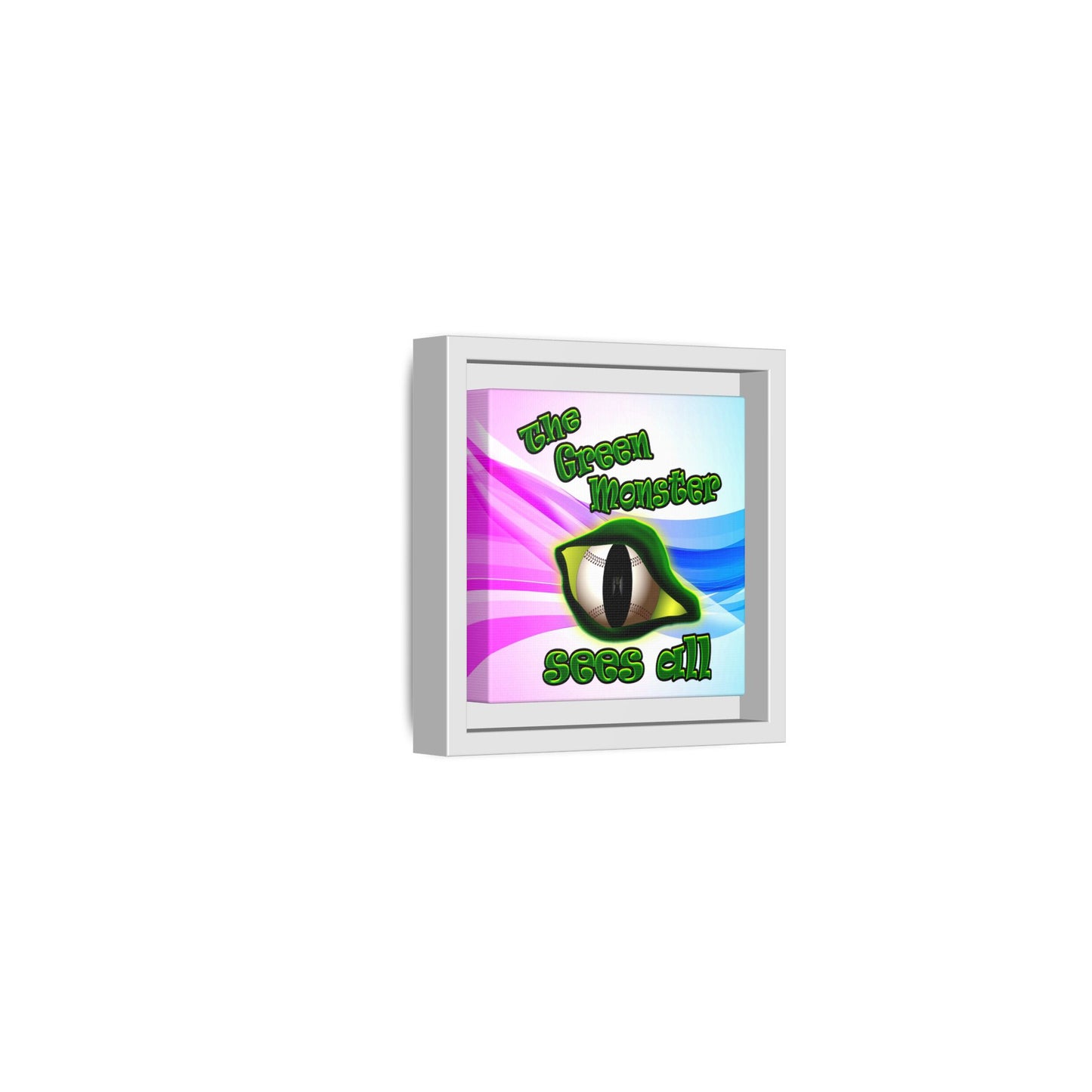 green monster - framed canvas art (light blue-pink wave)