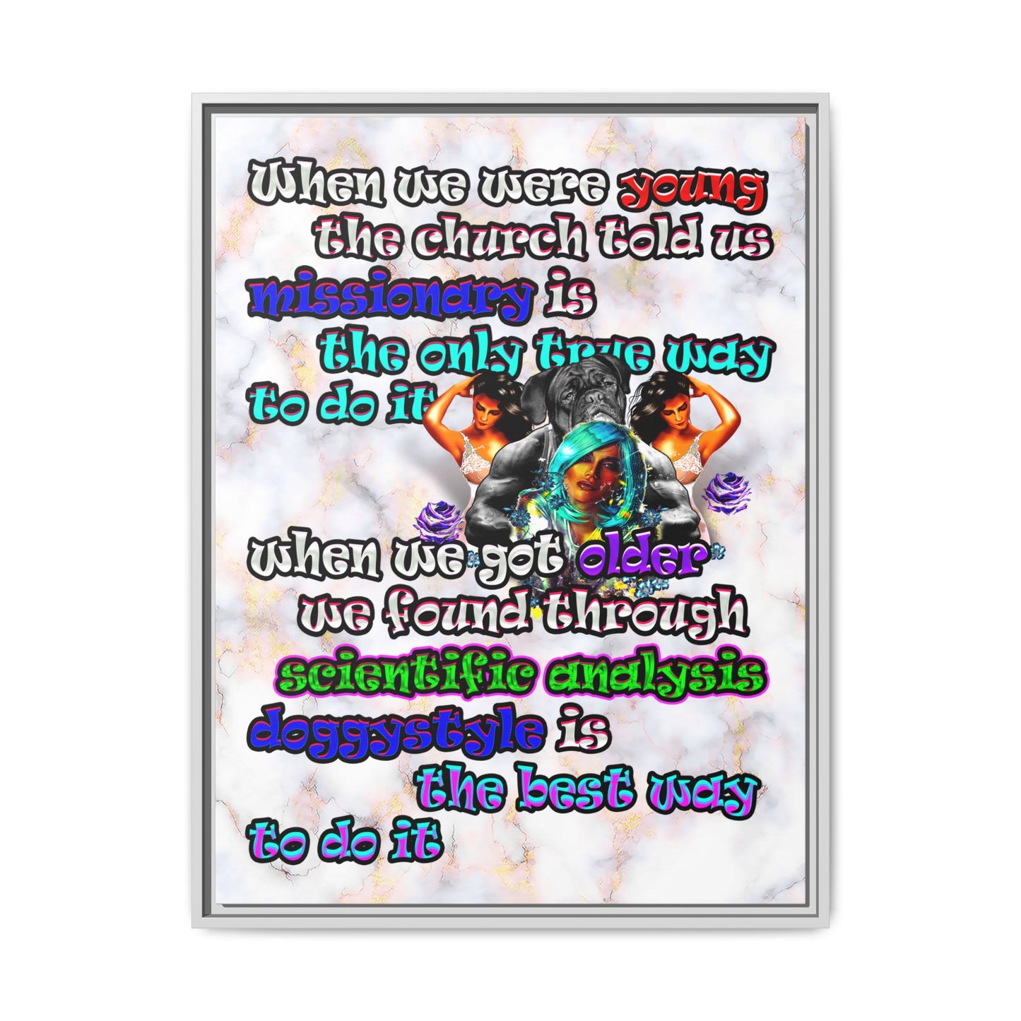 doggystyle - framed canvas art (white marble)