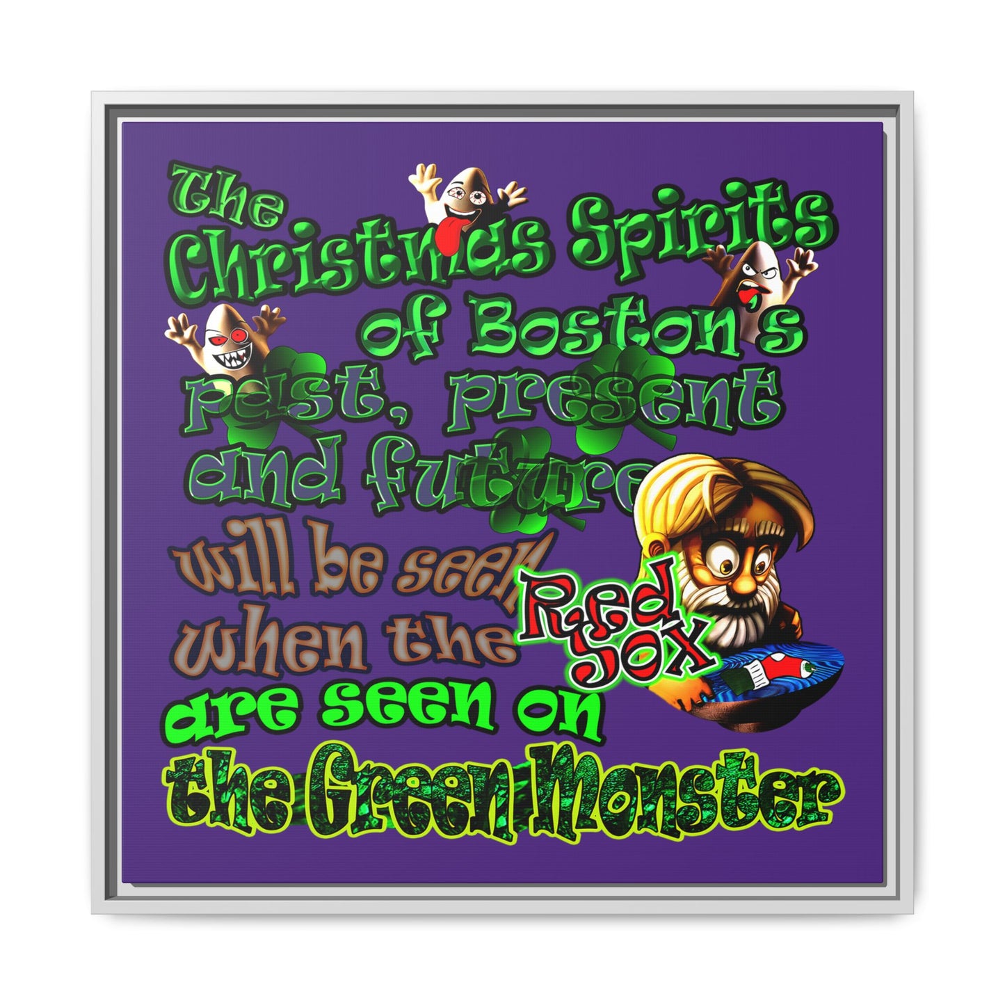 christmas spirits of boston - framed canvas art (purple)