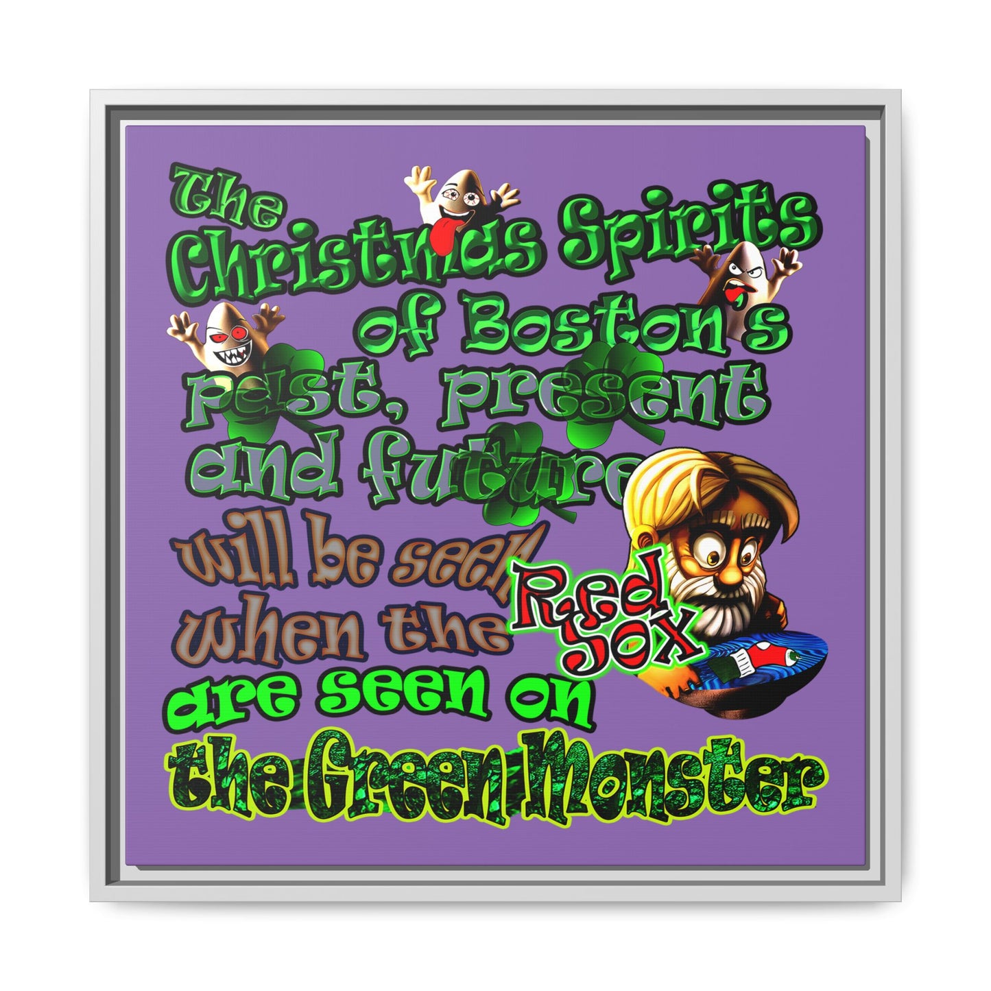 christmas spirits of boston - framed canvas art (light purple)