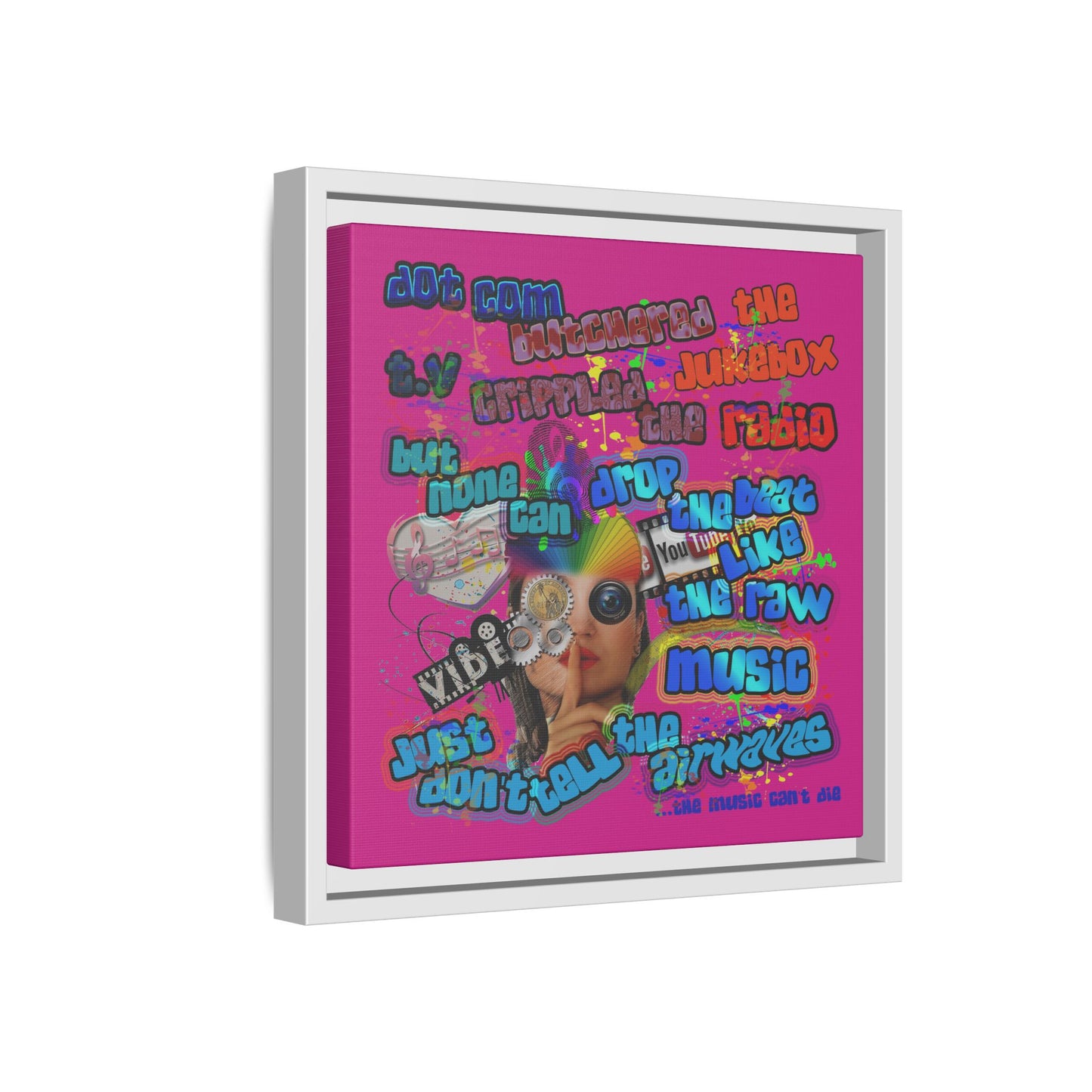 drop the beat - framed canvas art (pink)