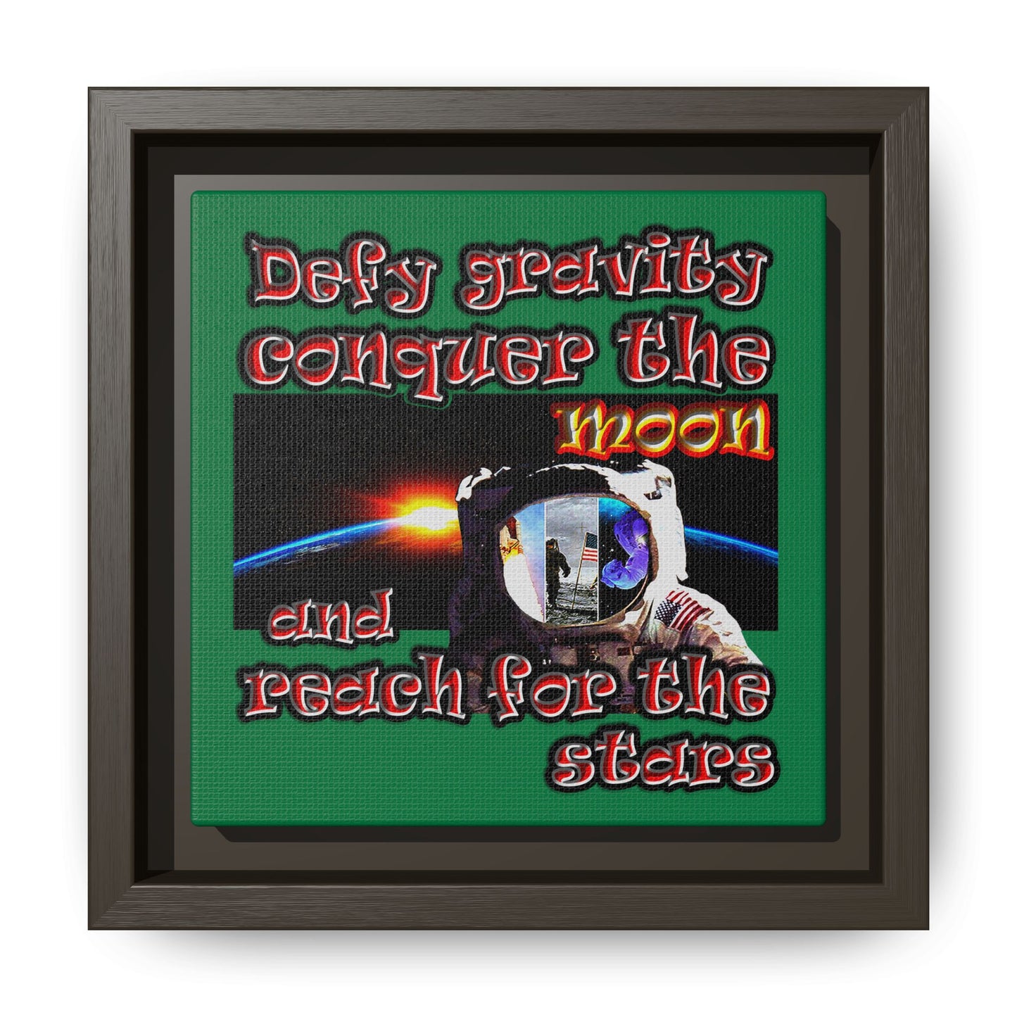 defy conquer reach - framed canvas art (dark green)