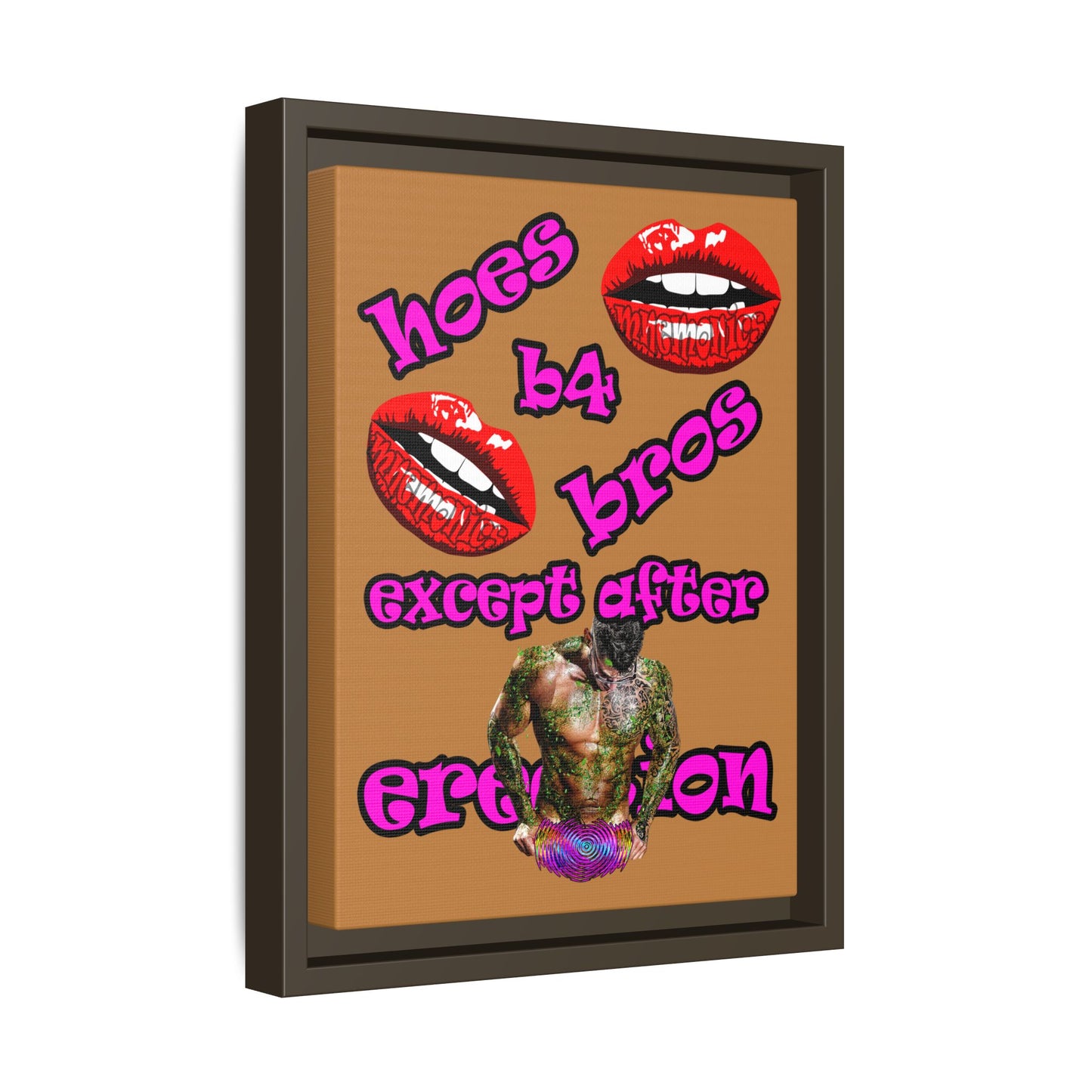 hoes b4 bros - framed canvas art (light brown)
