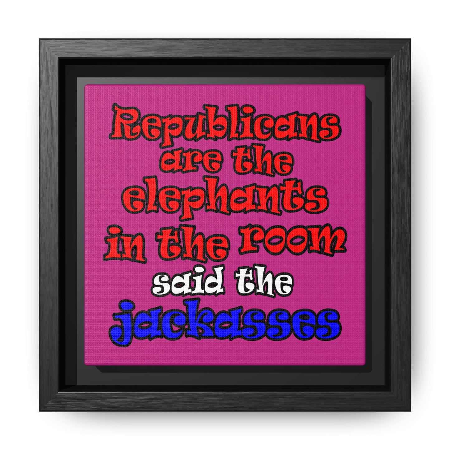 donkeys and elephants - framed canvas art (pink)