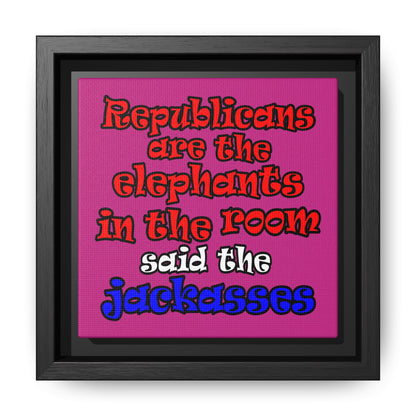 donkeys and elephants - framed canvas art (pink)