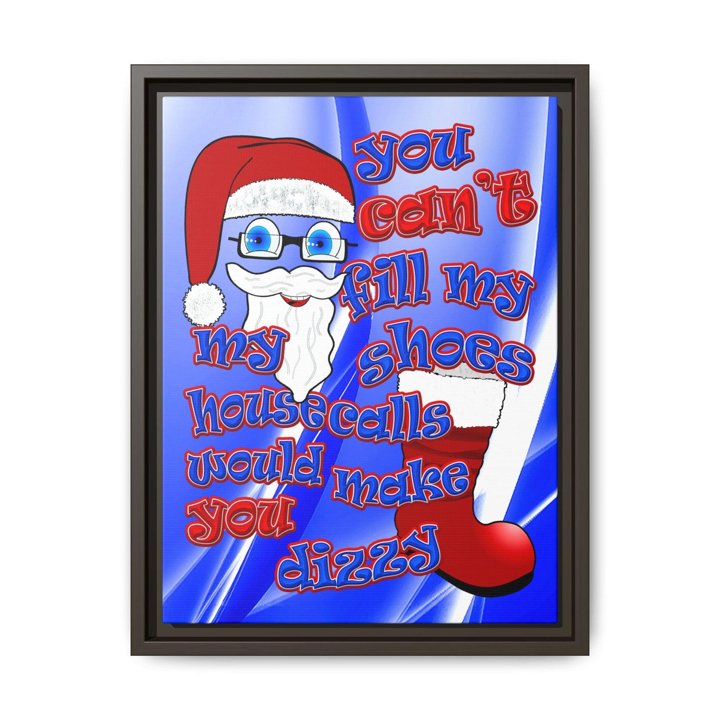santa's shoes - framed canvas art (blue-white wave)