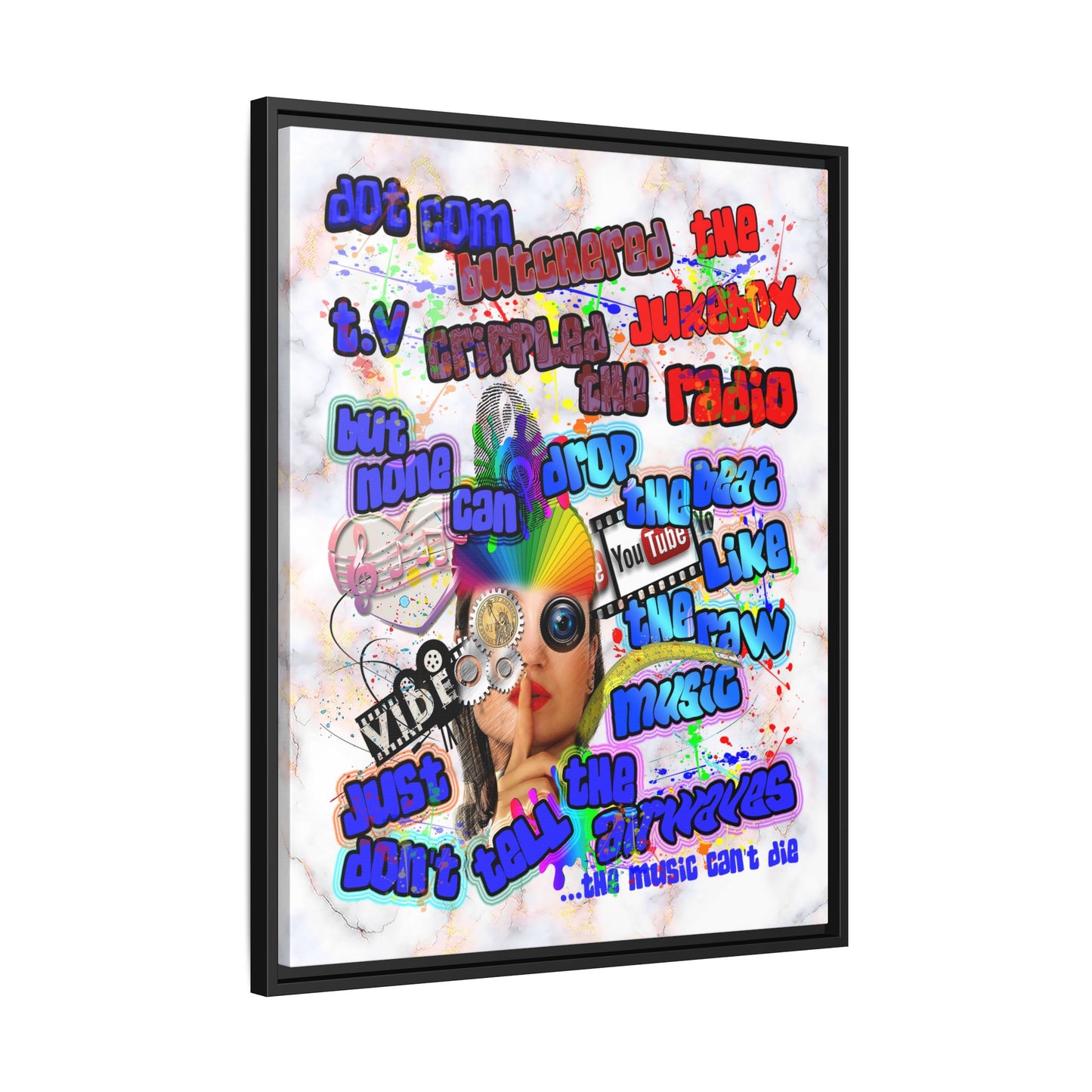 drop the beat - framed canvas art (white marble)