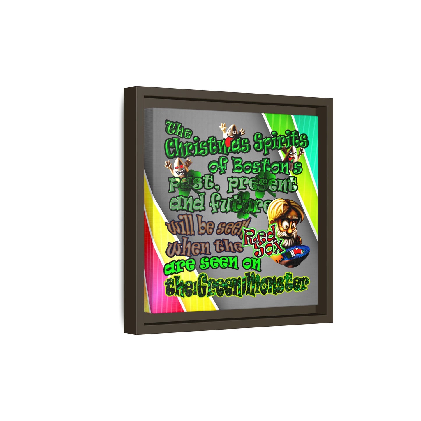 christmas spirits of boston - framed canvas art (rainbow split)