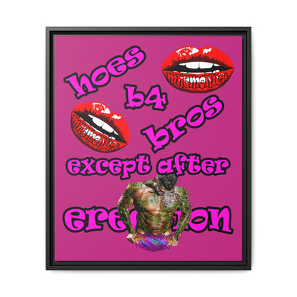 hoes b4 bros - framed canvas art (pink)