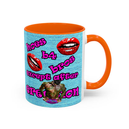 hoes b4 bros - Accent Mug (faded blue)