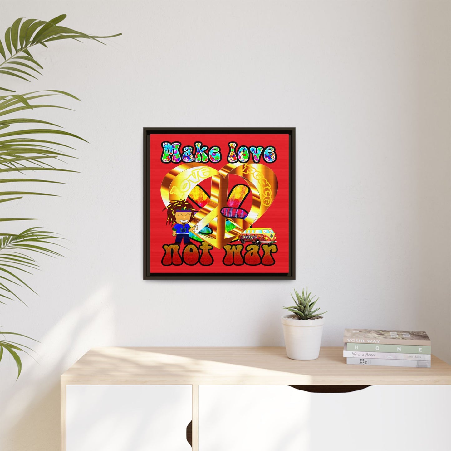 love peace - framed canvas art (red)