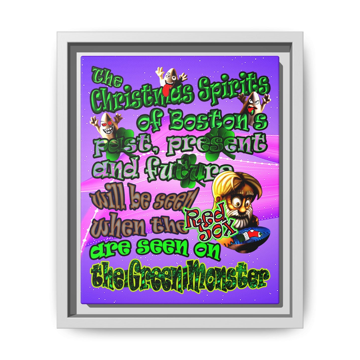 christmas spirits of boston - framed canvas art (purple-pink wave)