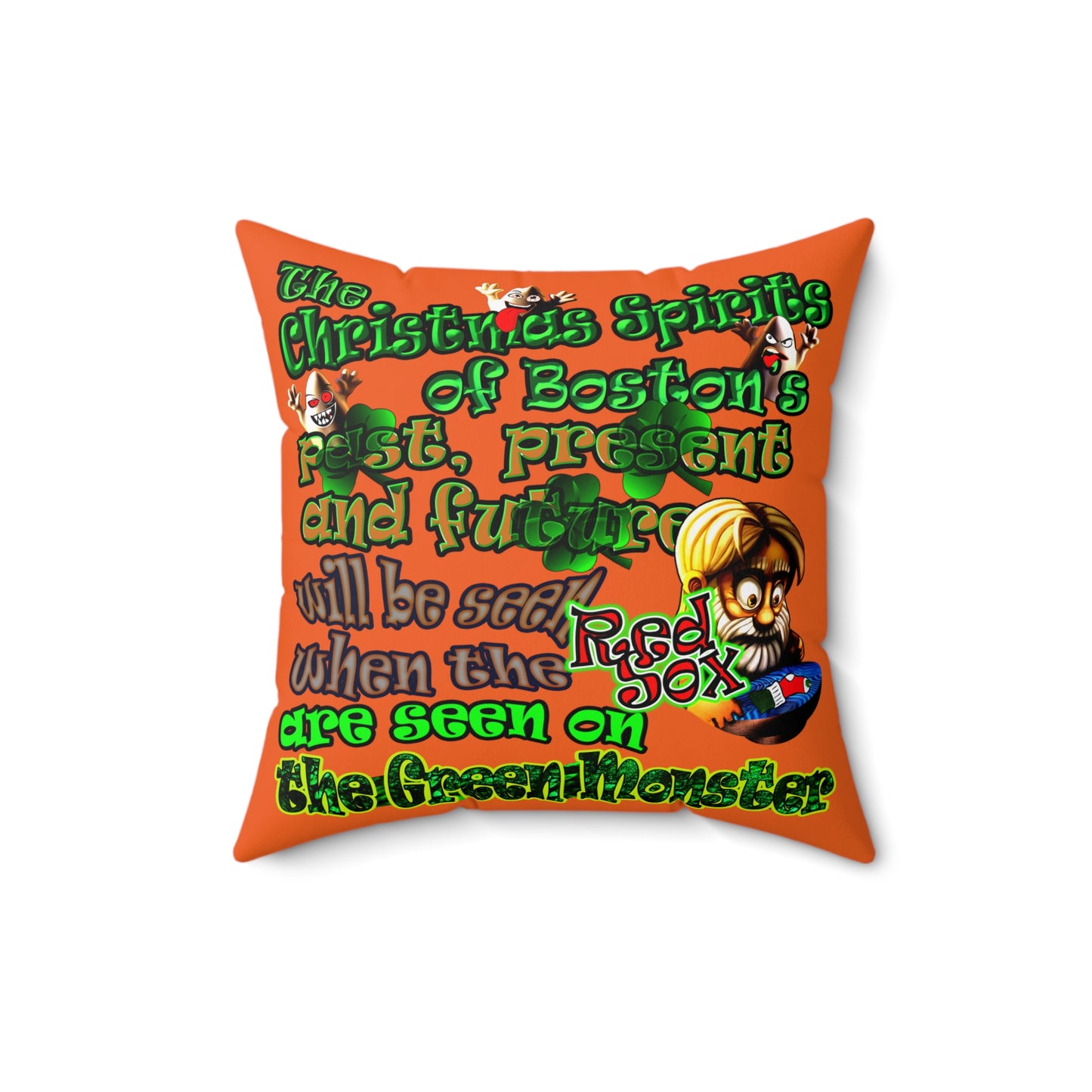 christmas spirits of boston - Spun Polyester Square Pillow - (orange)
