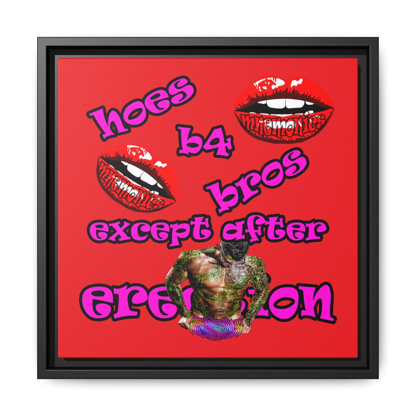 hoes b4 bros - framed canvas art (red)