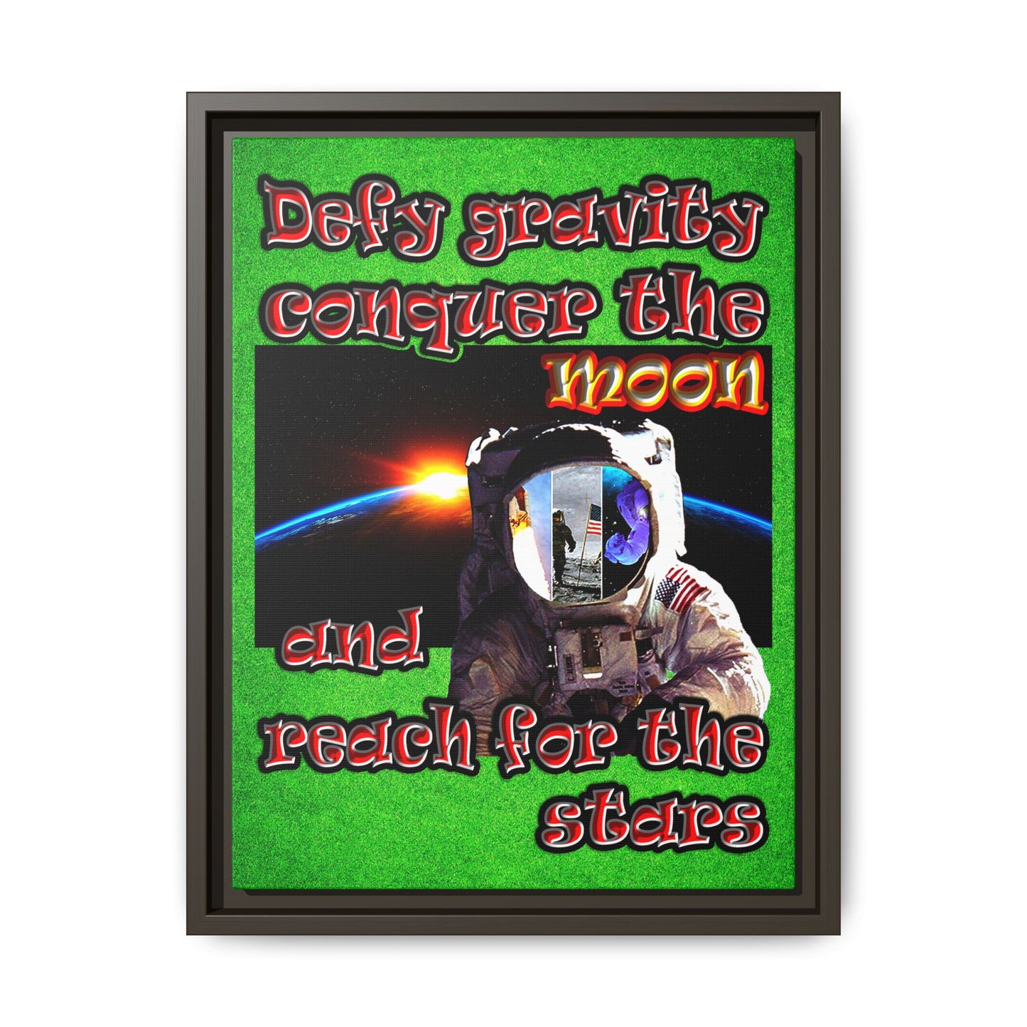 defy conquer reach - framed canvas art (green turf)