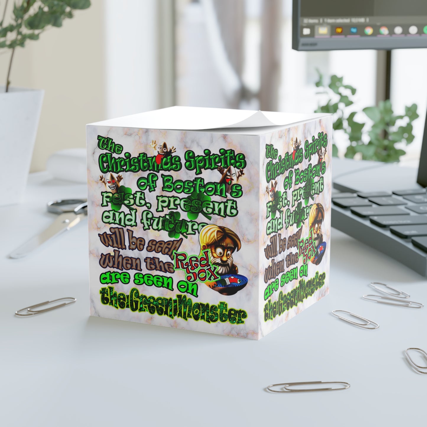 christmas spirits of boston - note cube (white marble)