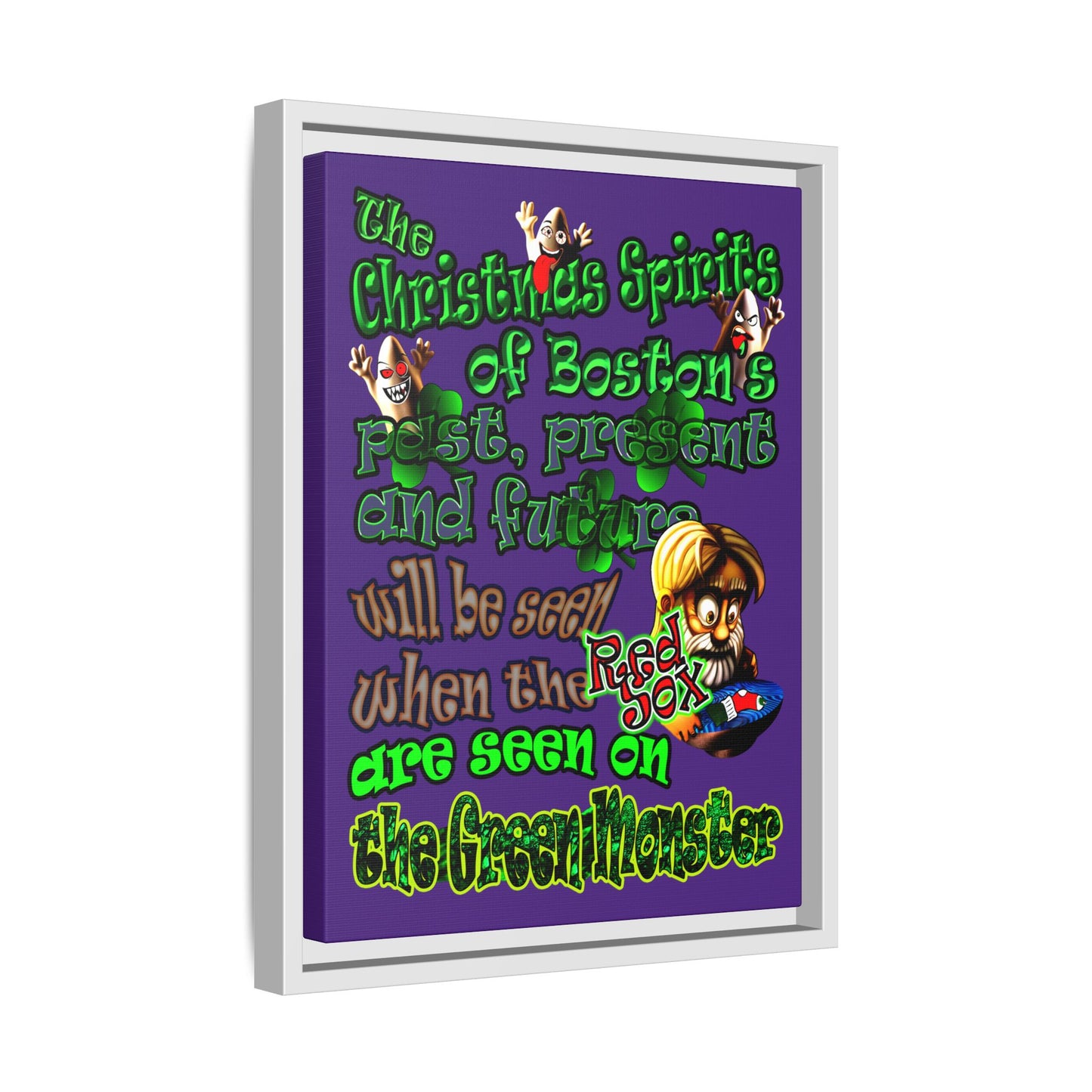 christmas spirits of boston - framed canvas art (purple)