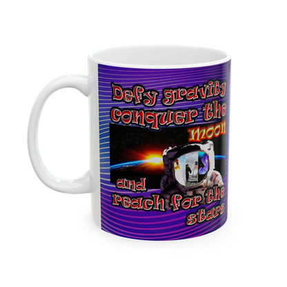 defy conquer reach - White Mug (purple wave)