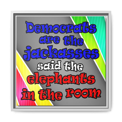 donkeys and elephants - framed canvas art (rainbow split)