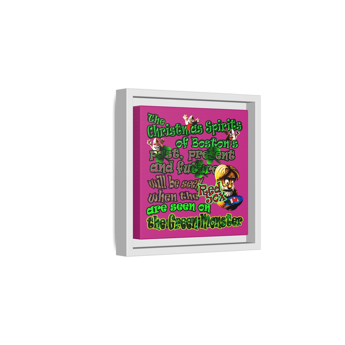 christmas spirits of boston - framed canvas art (pink)