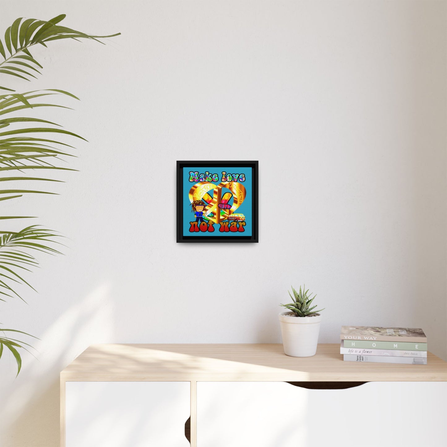 love peace - framed canvas art (turquoise)