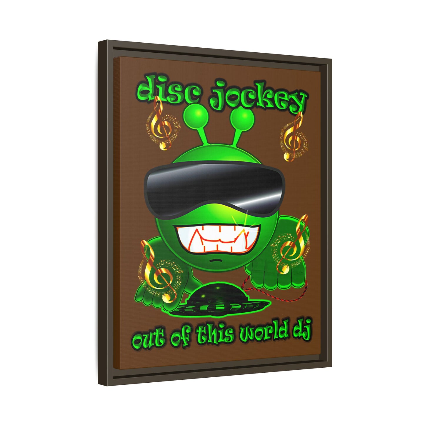disc jockey - framed canvas art (brown)