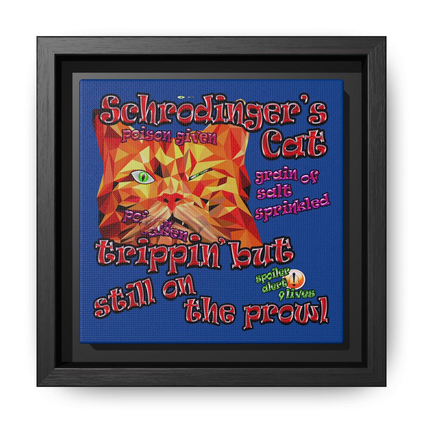 schrodinger's cat - framed canvas art (dark blue)