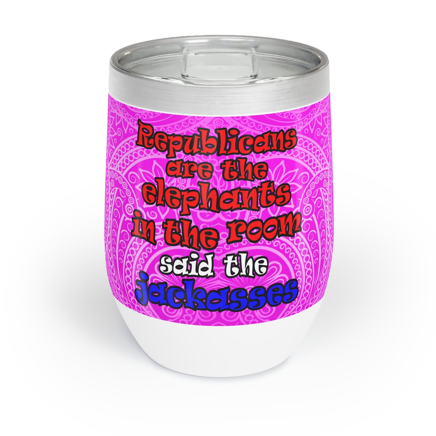 donkeys and elephants - Chill Wine Tumbler (pink swirl)