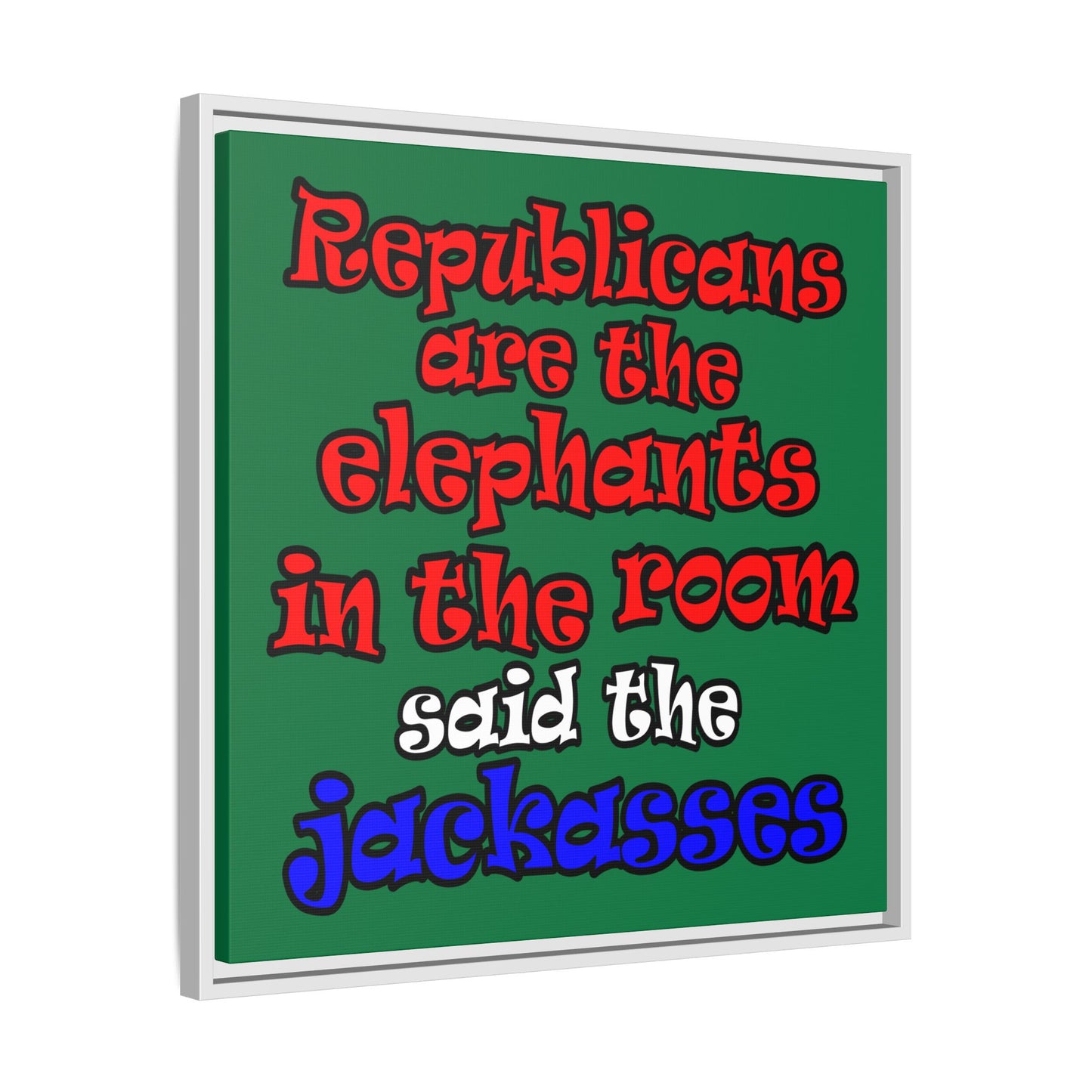 donkeys and elephants - framed canvas art (dark green)