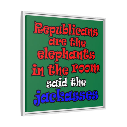 donkeys and elephants - framed canvas art (dark green)