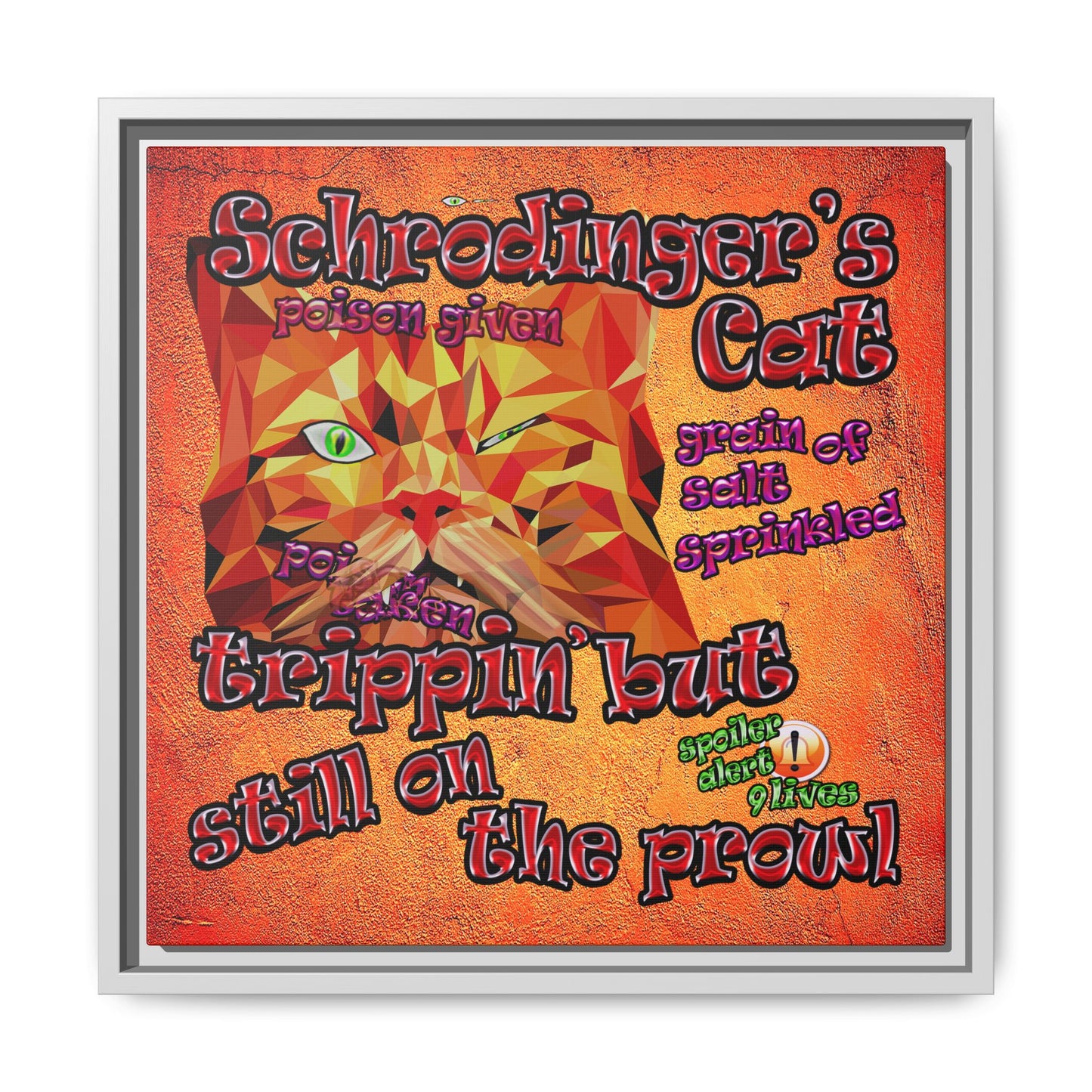 schrodinger's cat - framed canvas art (burnt orange)