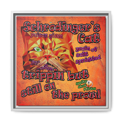 schrodinger's cat - framed canvas art (burnt orange)