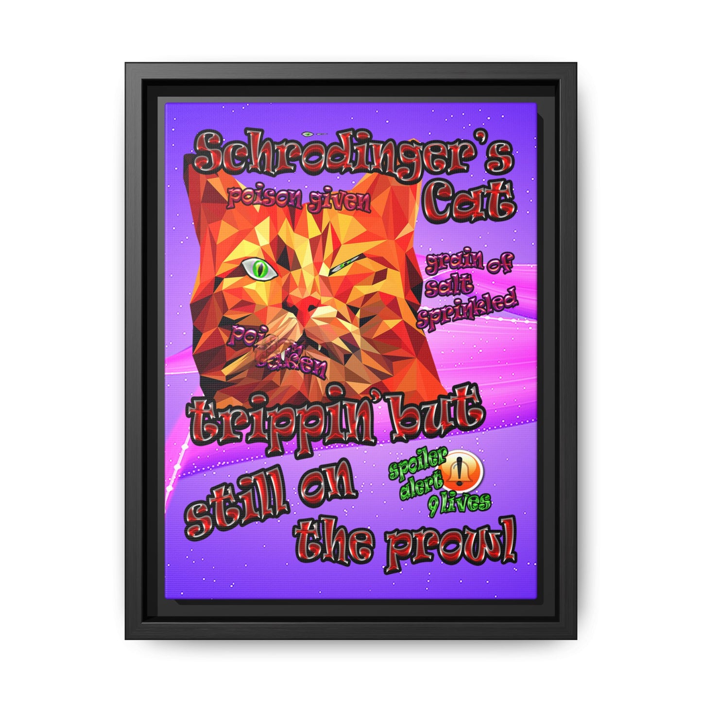 schrodinger's cat - framed canvas art (purple-pink wave)