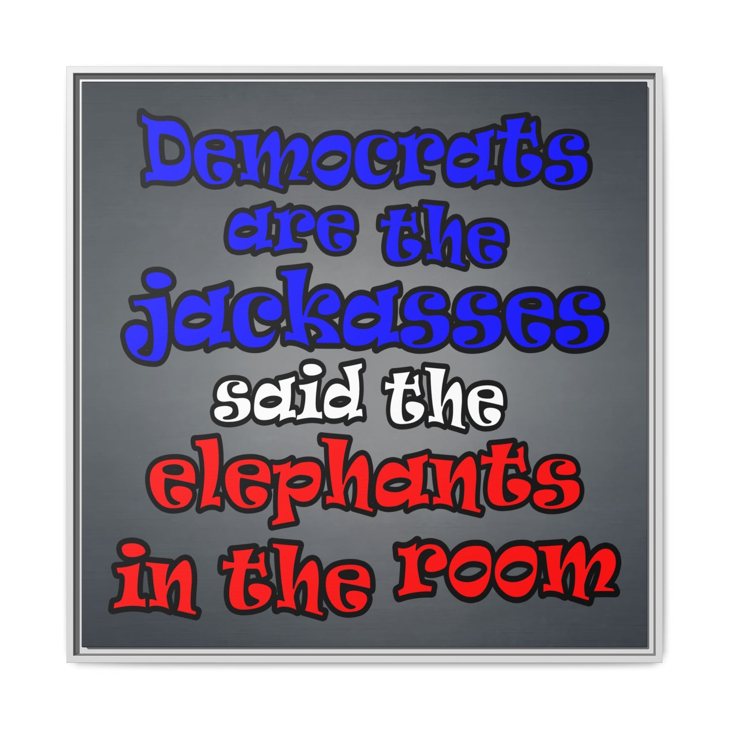 donkeys and elephants - framed canvas art (grey-light grey)