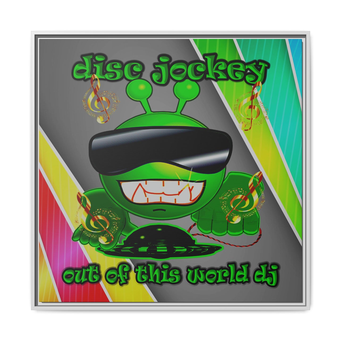 disc jockey - framed canvas art (rainbow split)