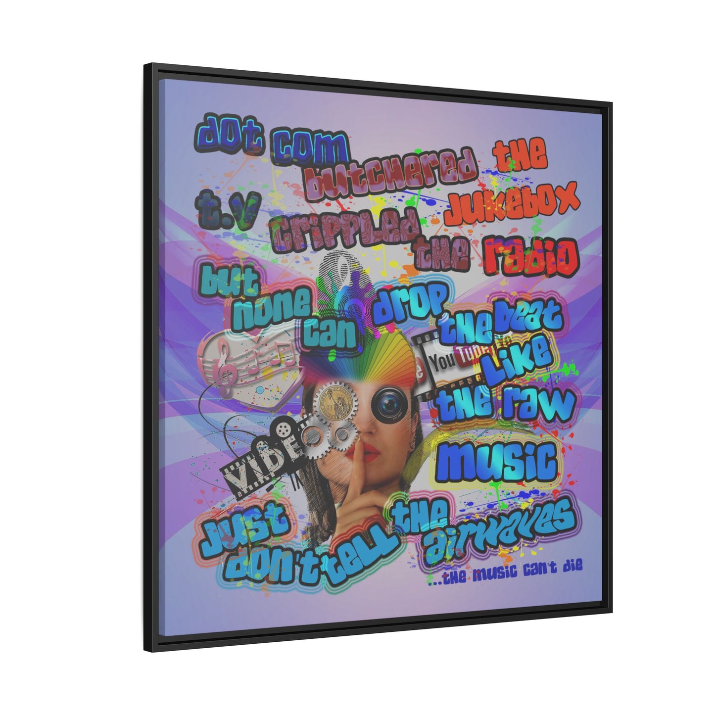 drop the beat - framed canvas art (light blue-pink wave)
