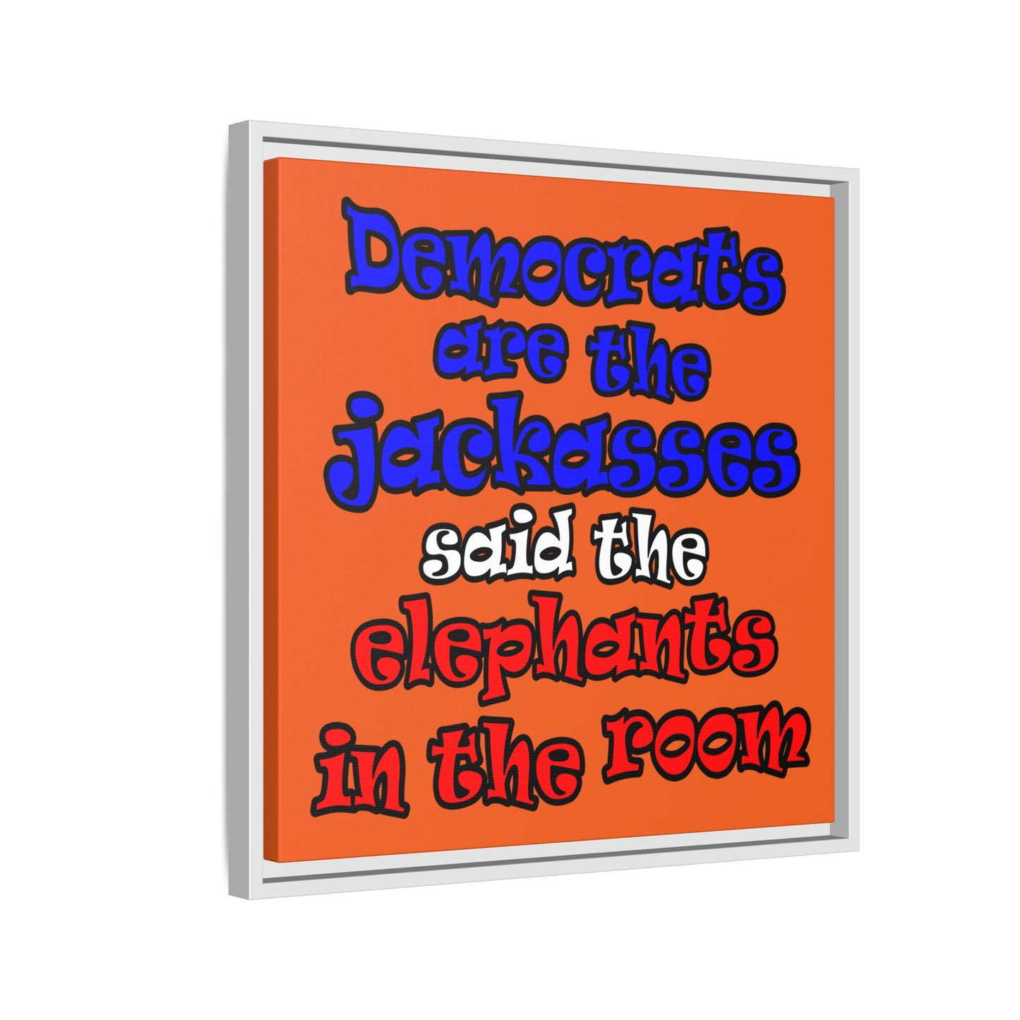 donkeys and elephants - framed canvas art (orange)