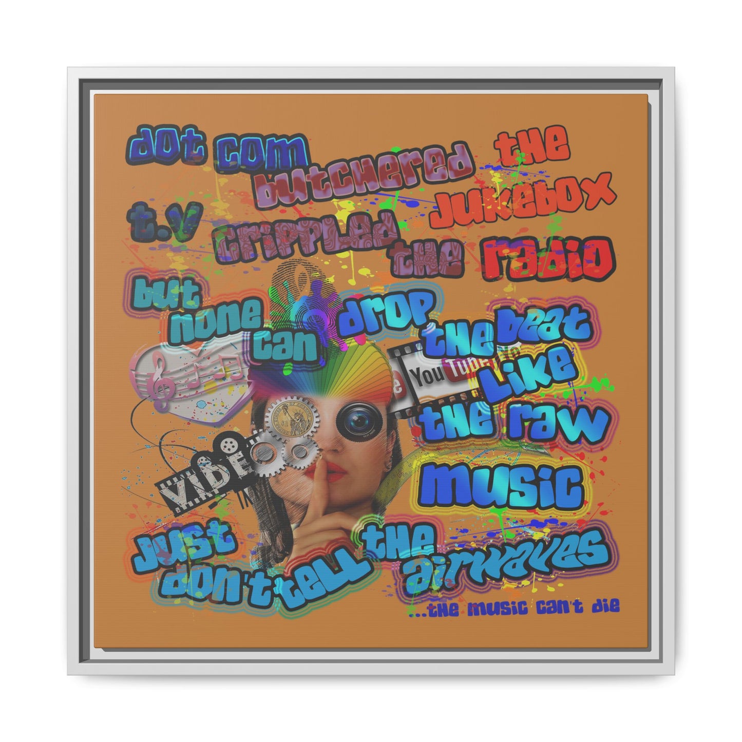 drop the beat - framed canvas art (light brown)