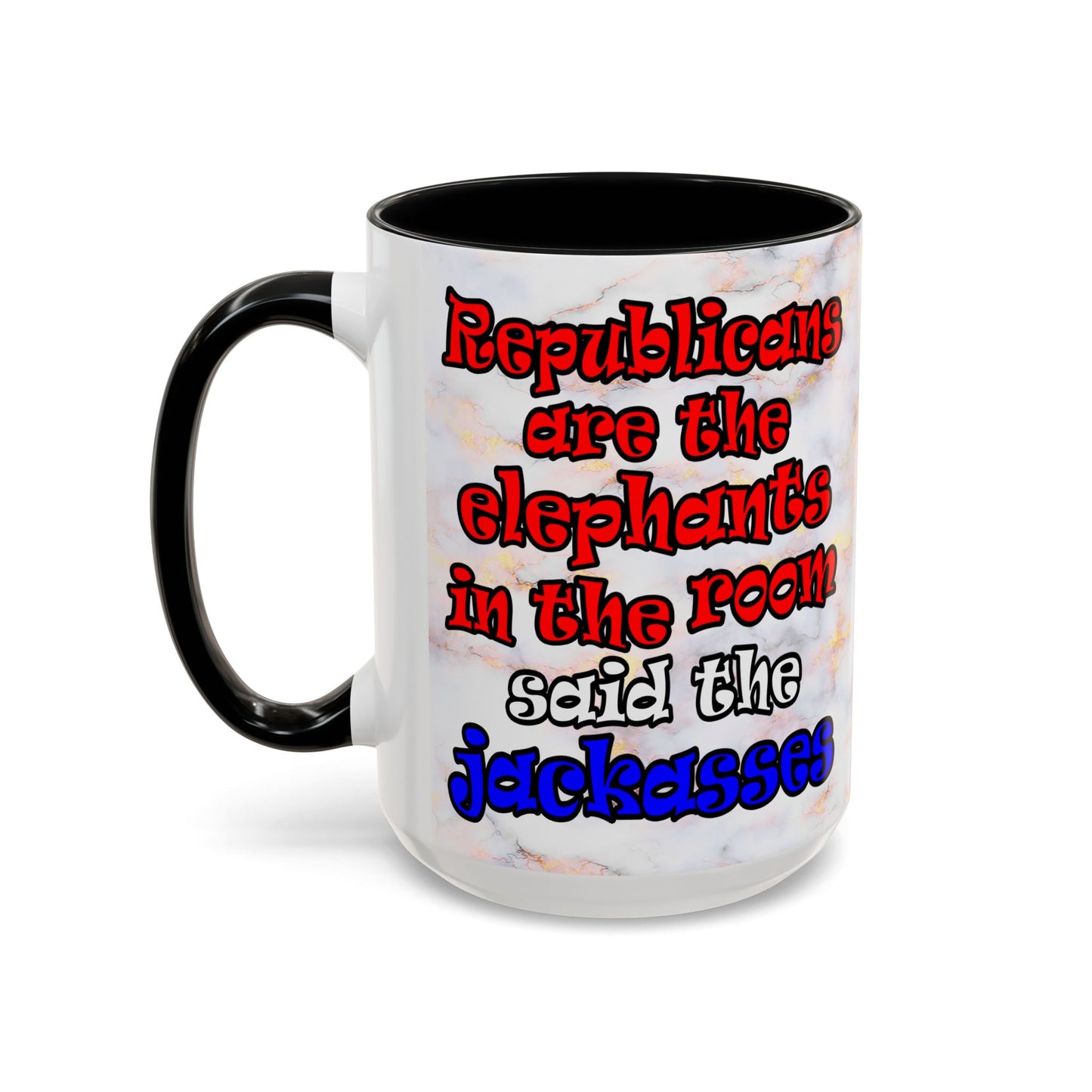 donkeys and elephants - Accent Mug (white marble)