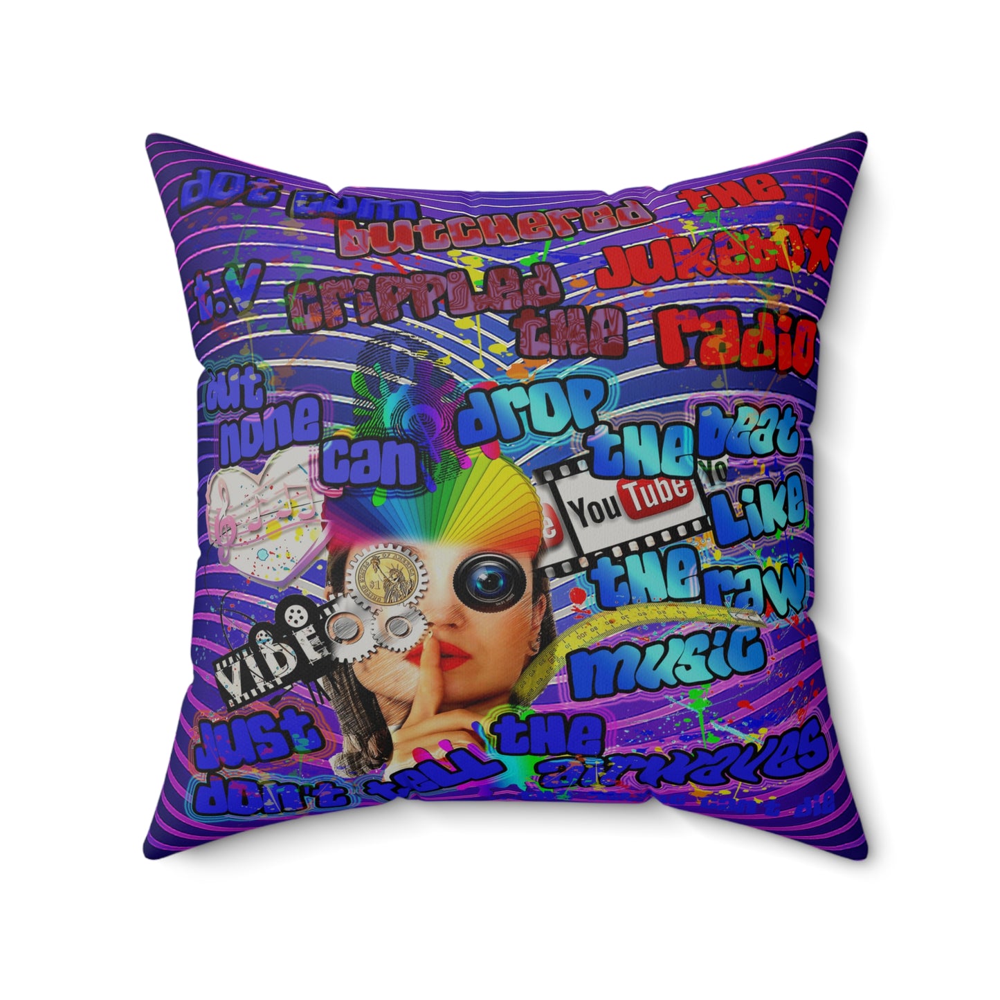 drop the beat - Faux Suede Square Pillow - (purple wave)
