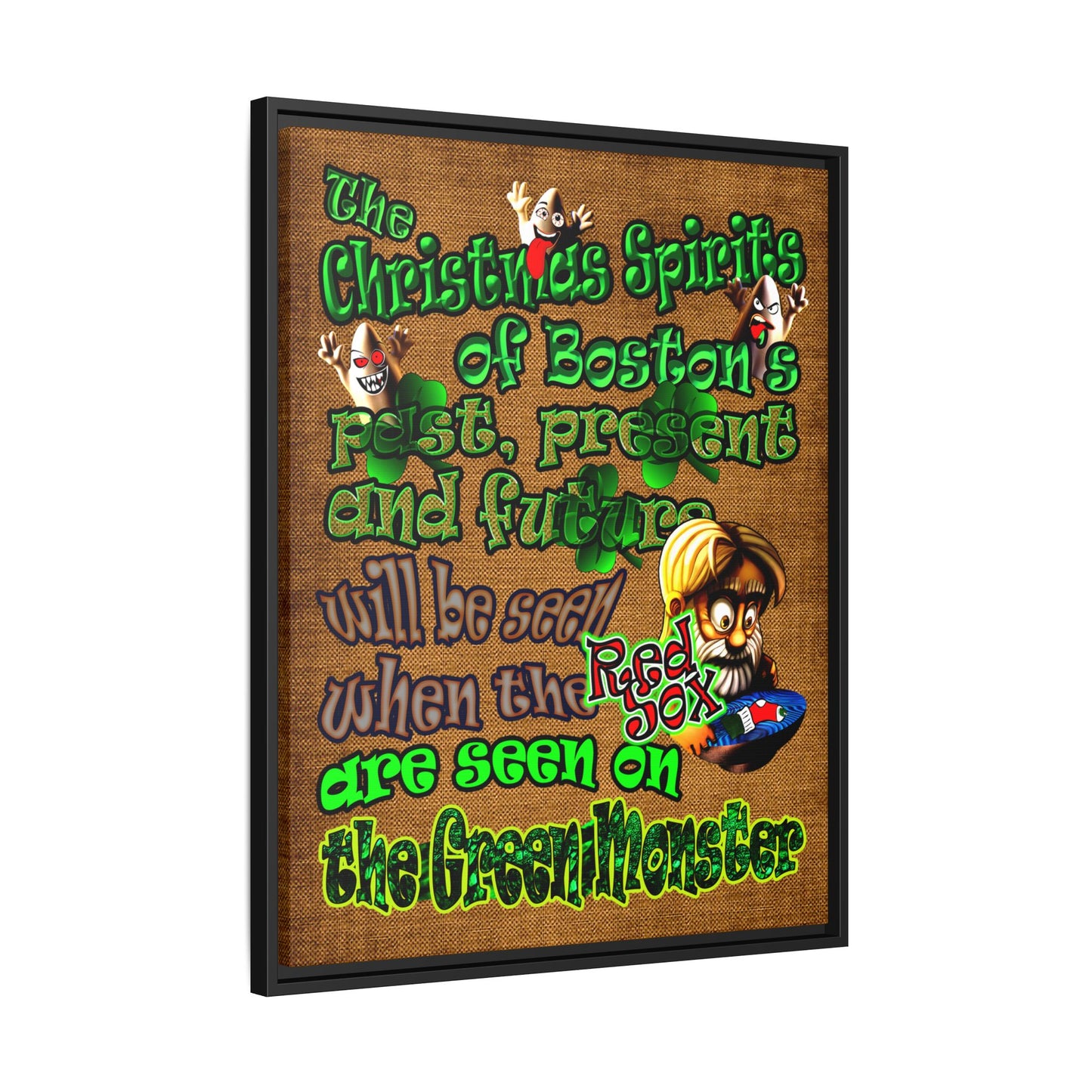christmas spirits of boston - framed canvas art (brown papyrus)