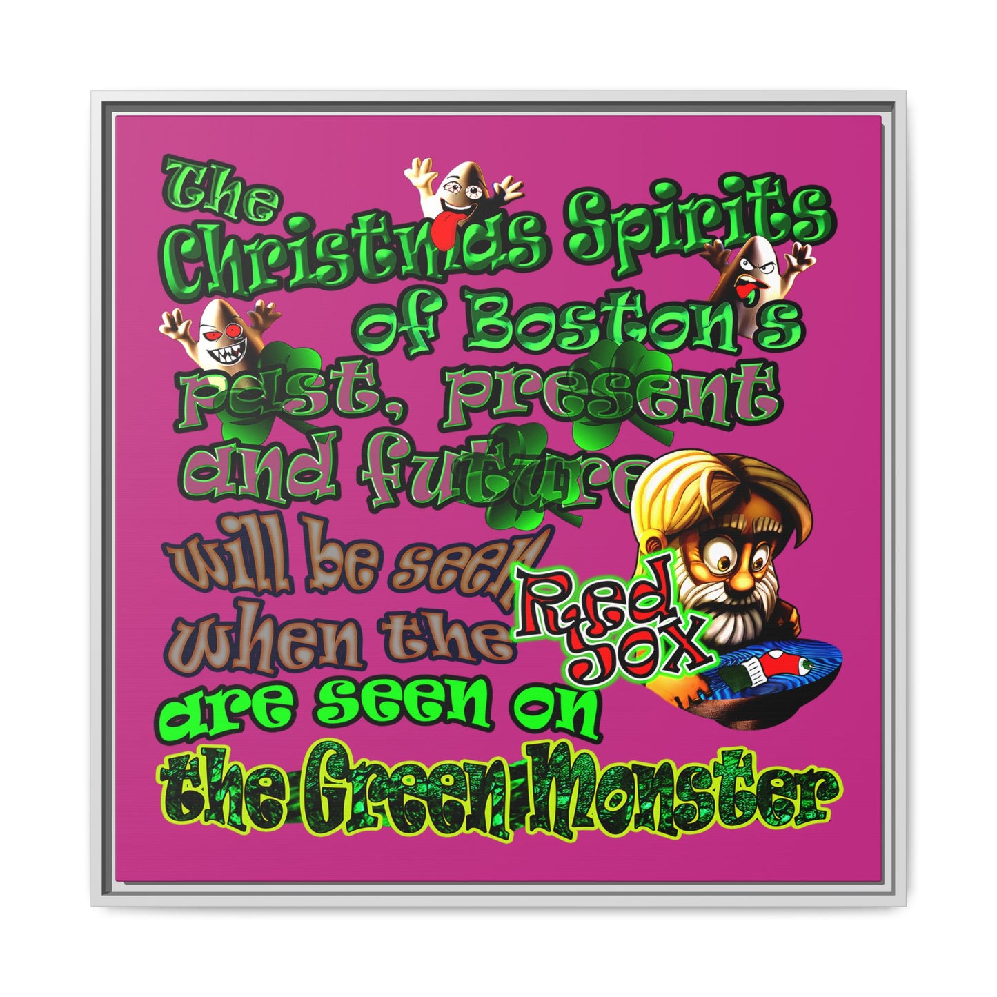 christmas spirits of boston - framed canvas art (pink)