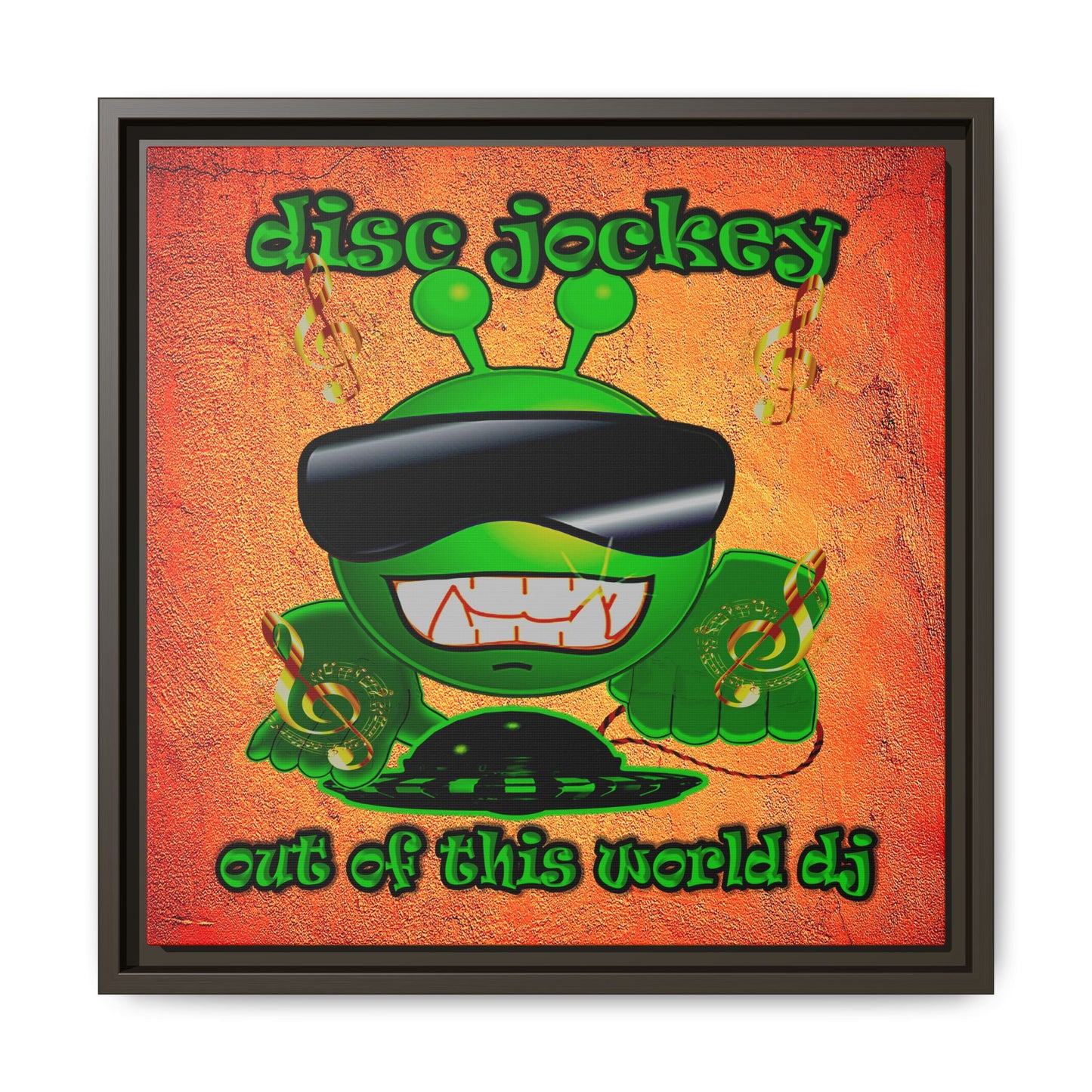 disc jockey - framed canvas art (burnt orange)