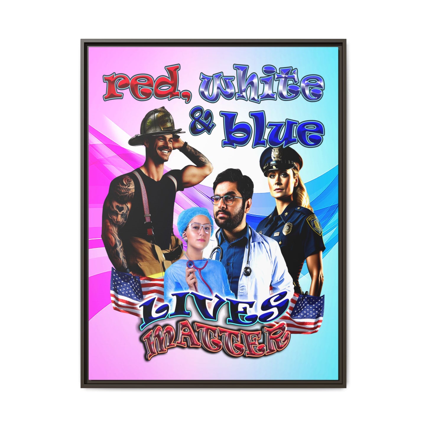 rw&b lives matter - framed canvas art (light blue-pink wave)