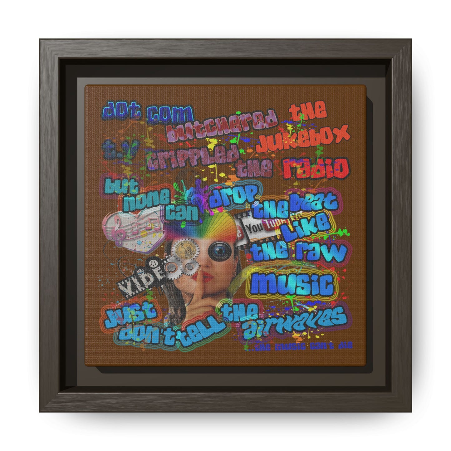 drop the beat - framed canvas art (brown)