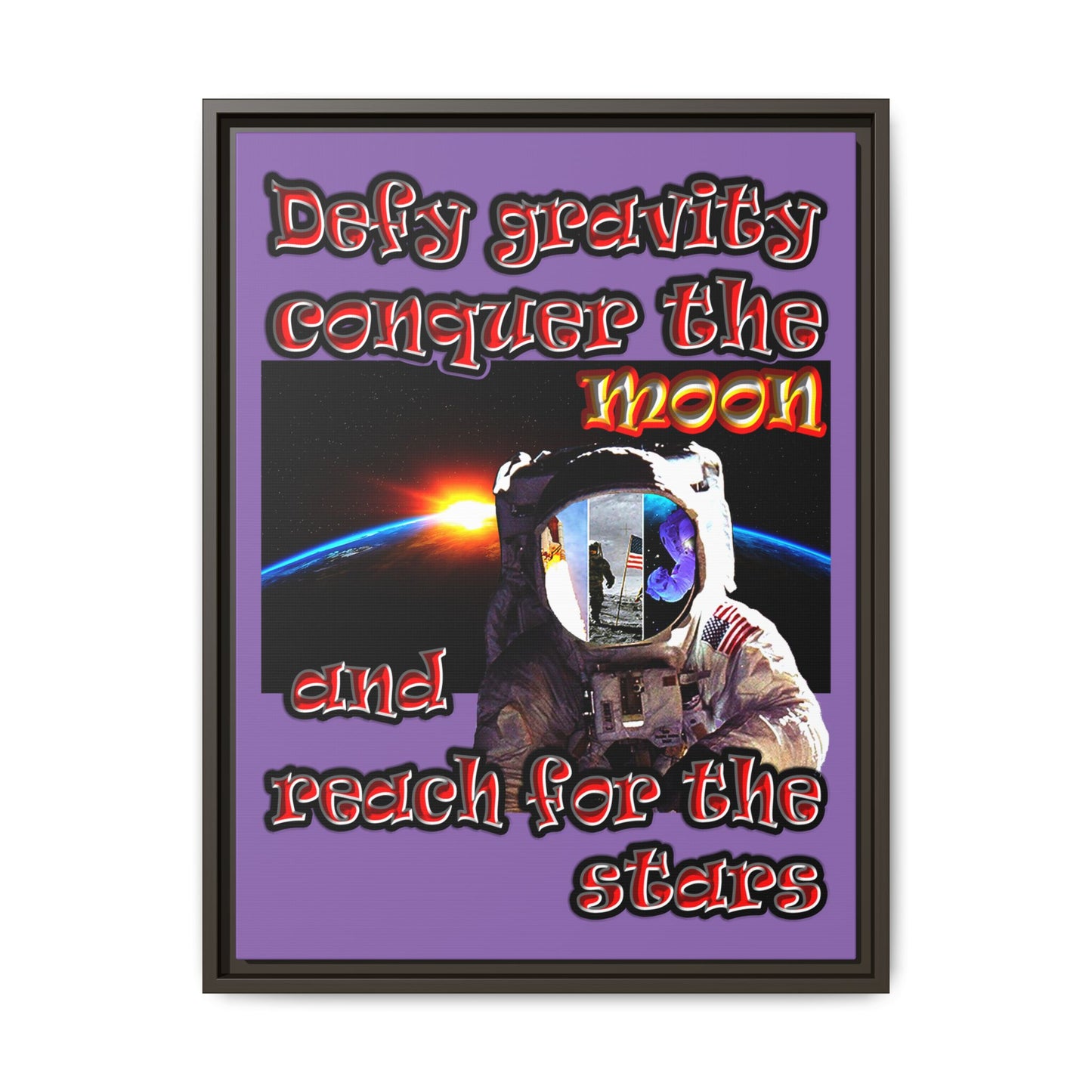 defy conquer reach - framed canvas art (light purple)
