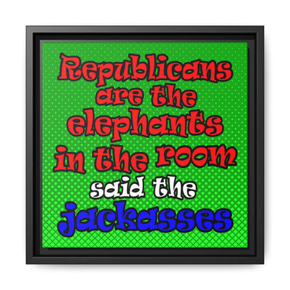 donkeys and elephants - framed canvas art (logo green)